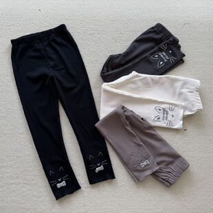 长裤 外贸春秋女童儿童柔软弹力刺绣可爱打底裤 子 130码 110