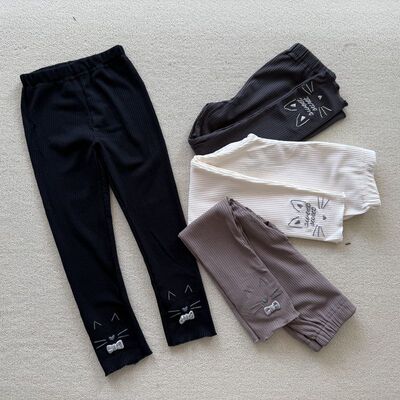 110-130码 外贸春秋女童儿童柔软弹力刺绣可爱打底裤长裤子