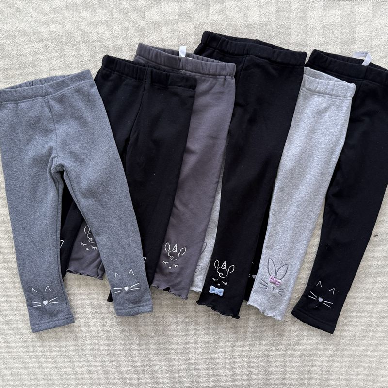 100-120码 外贸秋冬女童儿童加绒不倒绒卡通印花柔软打底裤长裤子
