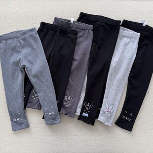 100-120码 外贸秋冬女童儿童加绒不倒绒卡通印花柔软打底裤长裤子