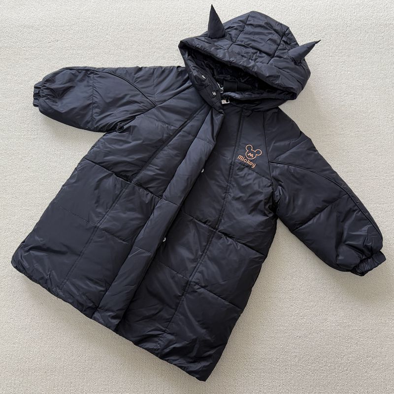 110-120码 专G冬款男女儿童连帽拉链宽松百搭中长款羽绒服
