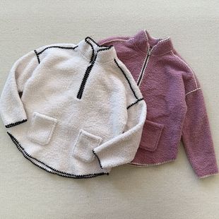 颗粒绒半拉链卫衣绒衫 男女儿童加绒厚实款 外贸秋冬款 14岁