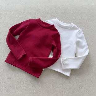 90-150 秋冬男女儿童加绒不倒绒半高领长袖打底衫卫衣绒衫