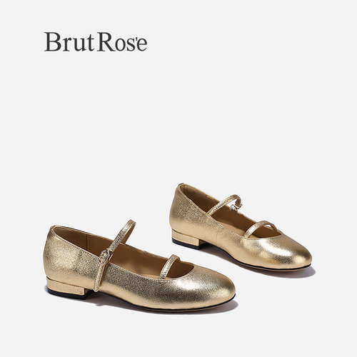 BrutRose2025夏季新款气质玛丽珍单鞋女复古轻奢金色小皮鞋低跟鞋