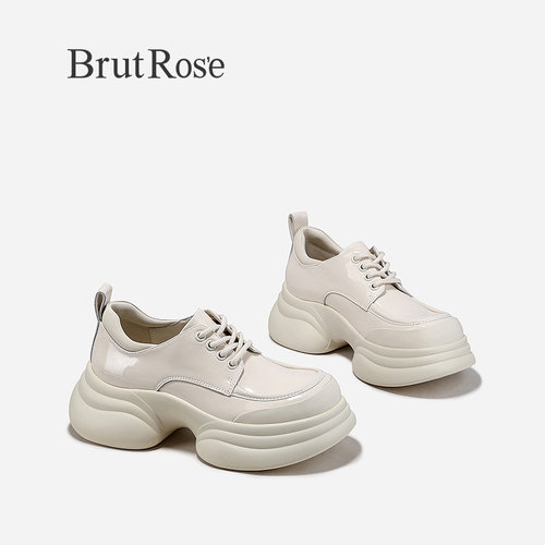 BrutRose2024春季新款增高时尚小皮鞋女欧美松糕鞋潮流系带单鞋子