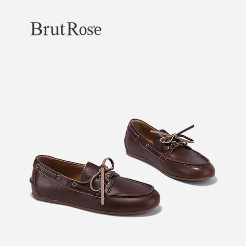 BrutRose2024春季新款复古减龄小皮鞋女欧美系带单鞋休闲平底鞋子