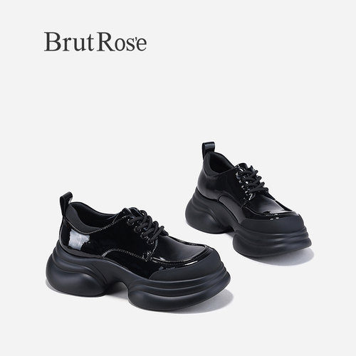 BrutRose2024春季新款复古气质小皮鞋女增高系带单鞋牛皮松糕鞋子