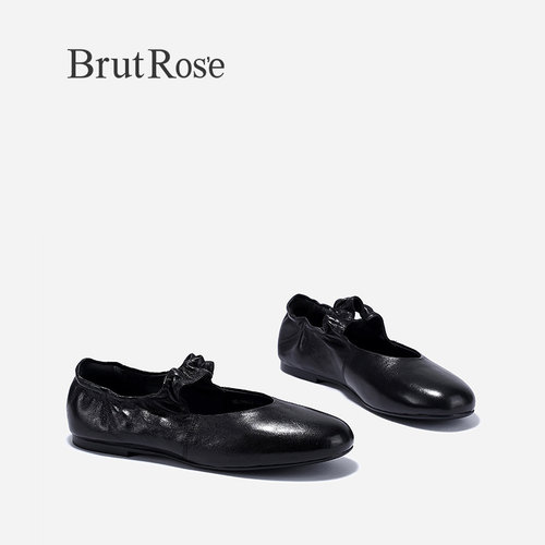 BrutRose2025春季新款羊皮薄底单鞋女舒适玛丽珍鞋气质芭蕾平底鞋