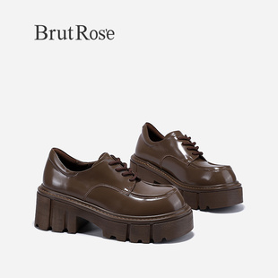 子 BrutRose2023秋季 增高欧美小皮鞋 新款 女系带复古单鞋 牛皮制服鞋