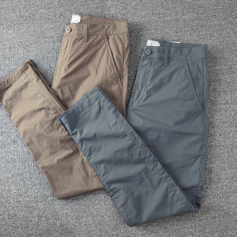 夏季薄款男士修身小脚微弹水洗长裤子简约小直筒轻盈速干休闲裤男