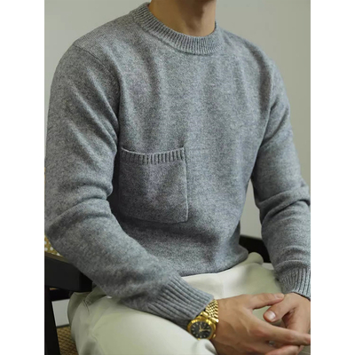 侧口袋圆领针织加厚毛衣男