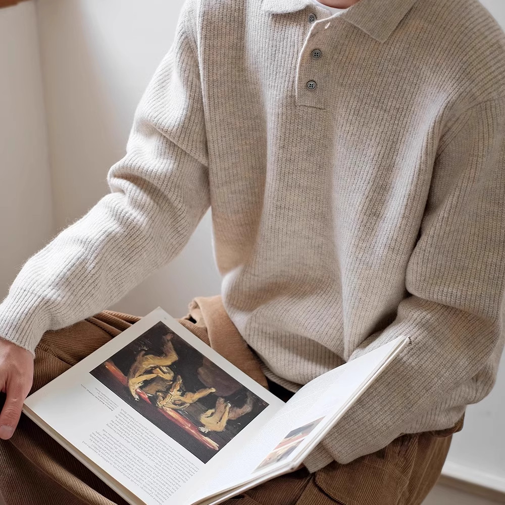 套头翻领秋冬季三粒扣简约polo