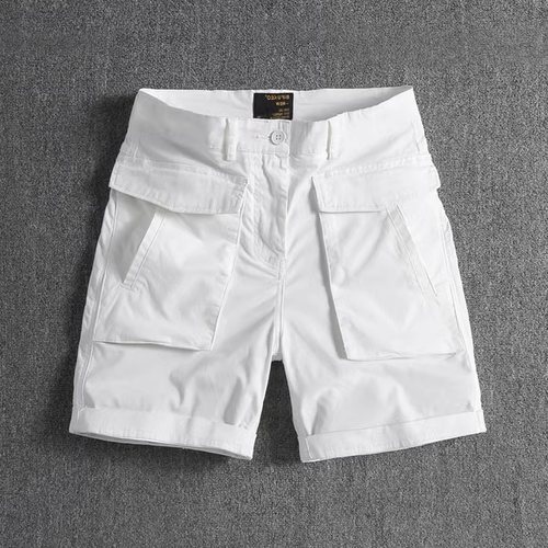 夏季美式多口袋白色工装短裤