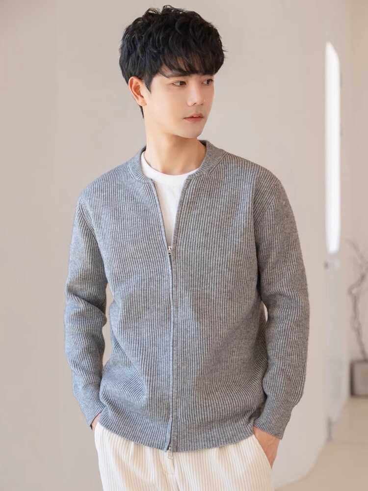 秋冬新款棒球领男士开衫针织衫