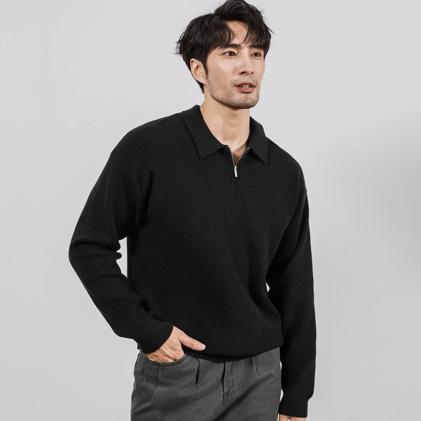 秋冬男士半拉链修身保暖毛衣