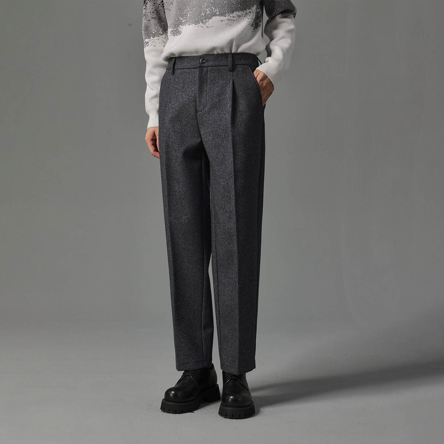 意式轻奢冬季新款加厚毛呢裤