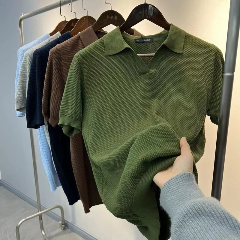 菠萝纹理夏季海鸥领透气轻薄V领