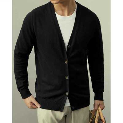 美式针织开衫毛衣男秋季长袖v领