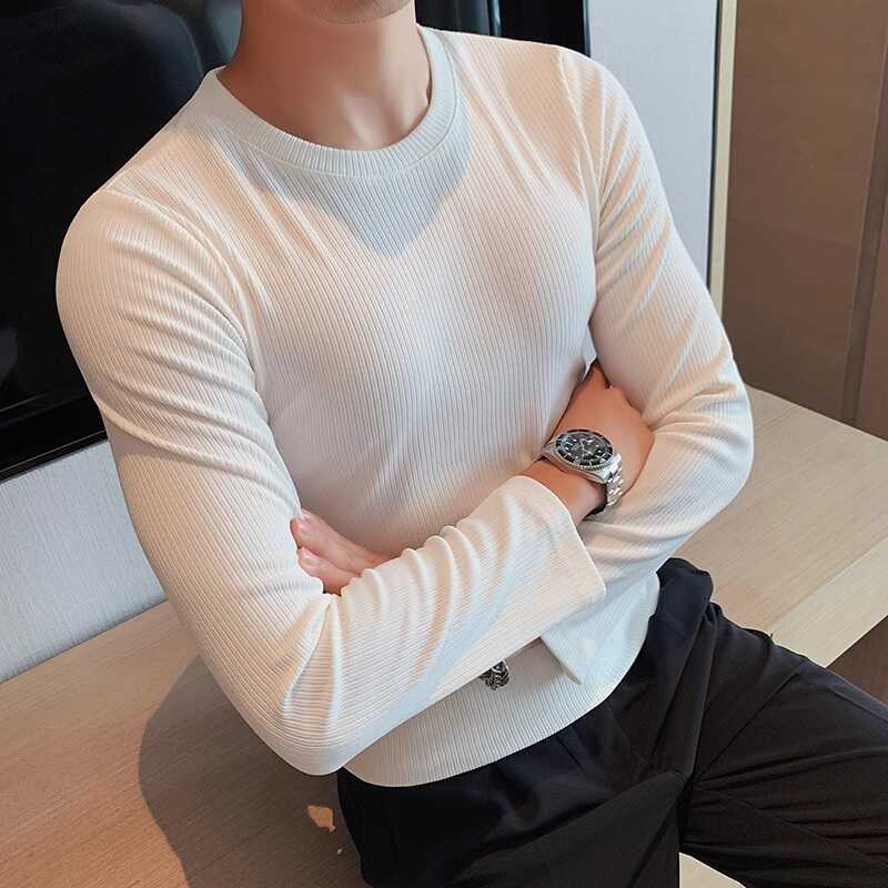 秋季白色打底衫男长袖男士