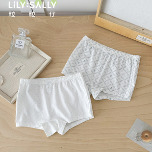 粒粒仔&威奇猫莫代尔棉儿童内裤卡通格子女童平角短裤2条装