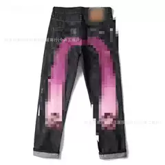 2023 Autumn Cross-Border Popular European and American High Street Hip-Hop Graffiti Print Jeans Men's Trendy Slim Straight Wide-Leg Pants