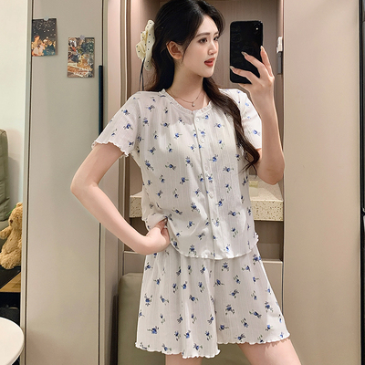 睡衣女夏季纯棉短袖可外穿家居服