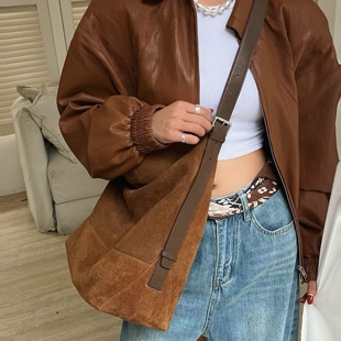朵朵女包冬新款磨砂牛皮单肩腋下包大容量托特包休闲鹿皮绒斜挎包