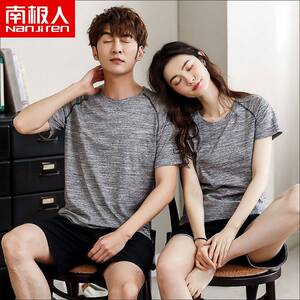 南极人高档夏季短袖纯棉情侣家居服可爱卡通可外穿学生薄款睡衣