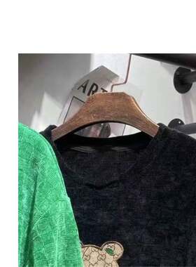 【南极人】欧货重工刺绣雪尼尔小熊加厚圆领短袖T恤女宽松大码上