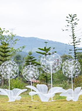 户外不锈钢蒲公英发光铁艺花朵金属梅花鹿草坪装饰景观小品大直销