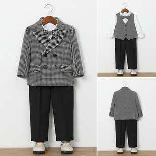 男童西装套装千鸟格西服外套儿童周岁婚礼演出礼服主持朗诵表演服