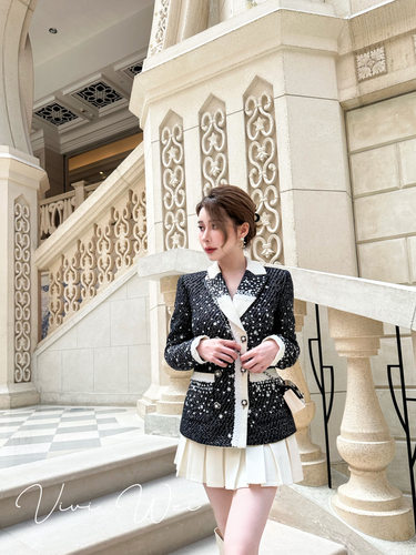 【Devill Riich】手工钉珠雪花粗花呢外套