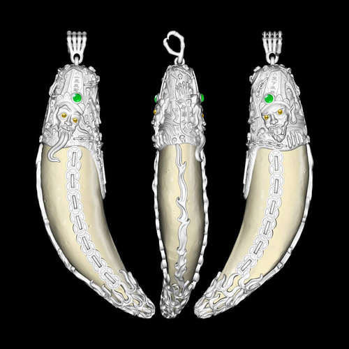 狼牙狗牙牙套定制 黑白无常牙吊坠 925纯银复古工艺 个性牙套定制