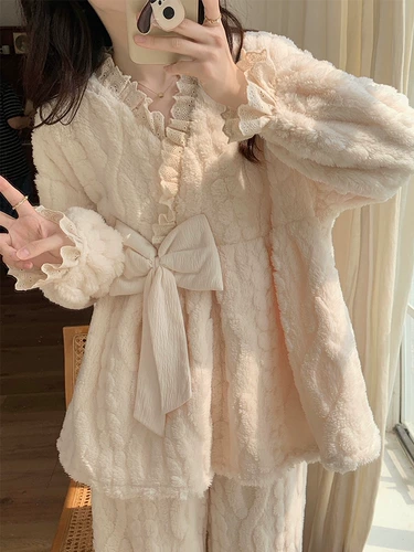 Коралловая бархатная зимняя утепленная фланелевая пижама для принцессы