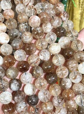 纯天然原矿黑金超七水晶散珠半成品diy手工编织穿项链手串珠配件