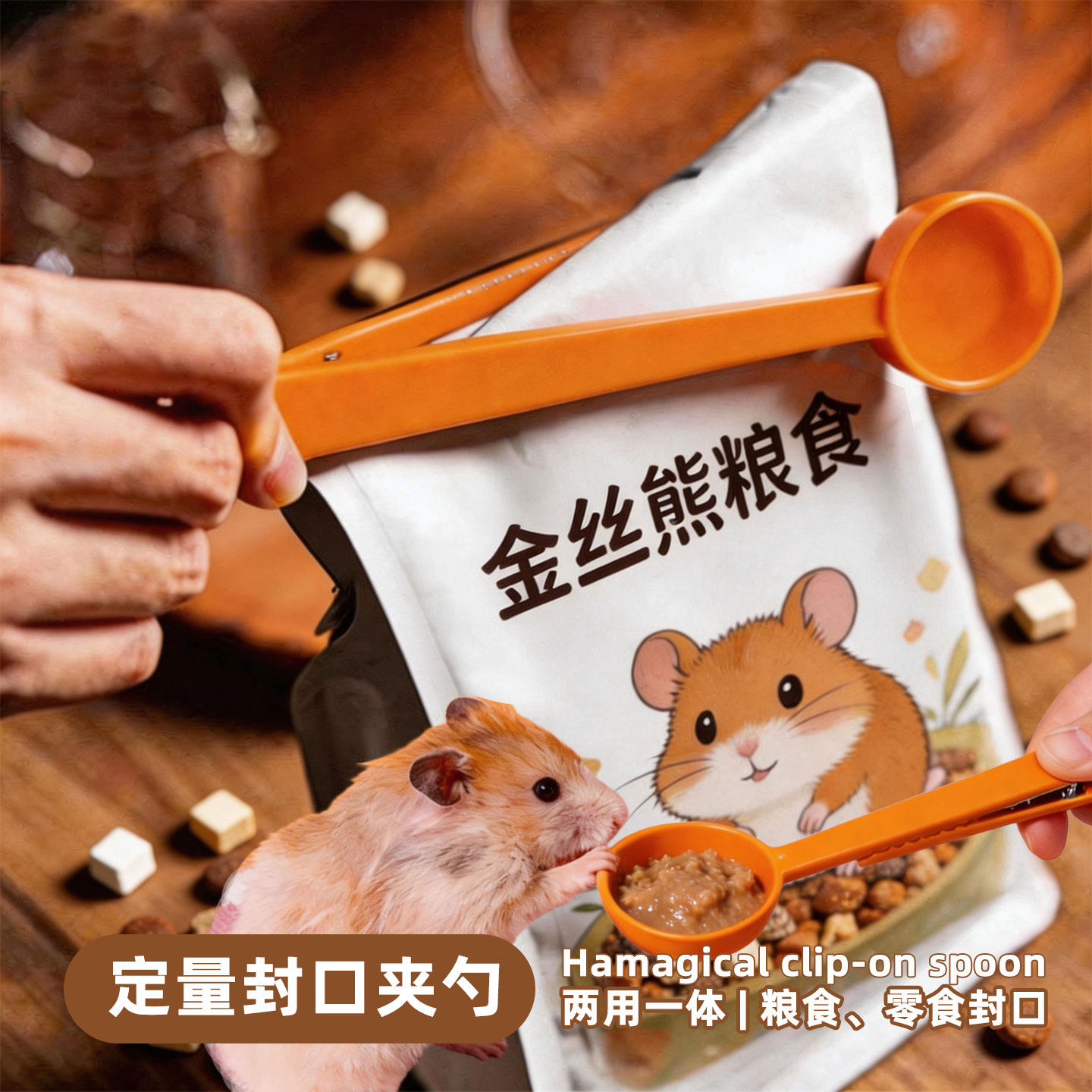 金丝熊仓鼠定量喂食勺子封口夹勺两用豚鼠花枝鼠辅食勺计量喂食器