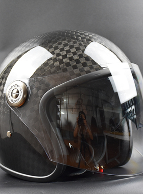 AMU碳纤维半盔男超轻12K复古头盔哈雷机车摩托车四分之三盔女夏季