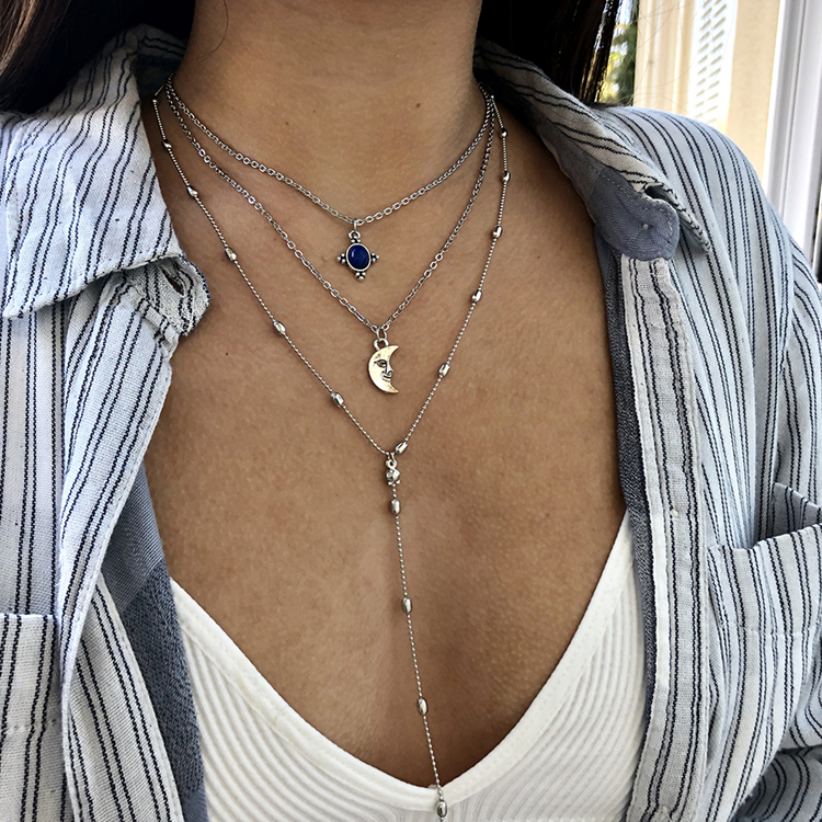Boho Moon Multilayer Necklace Lady Necklace Retro Jewelry