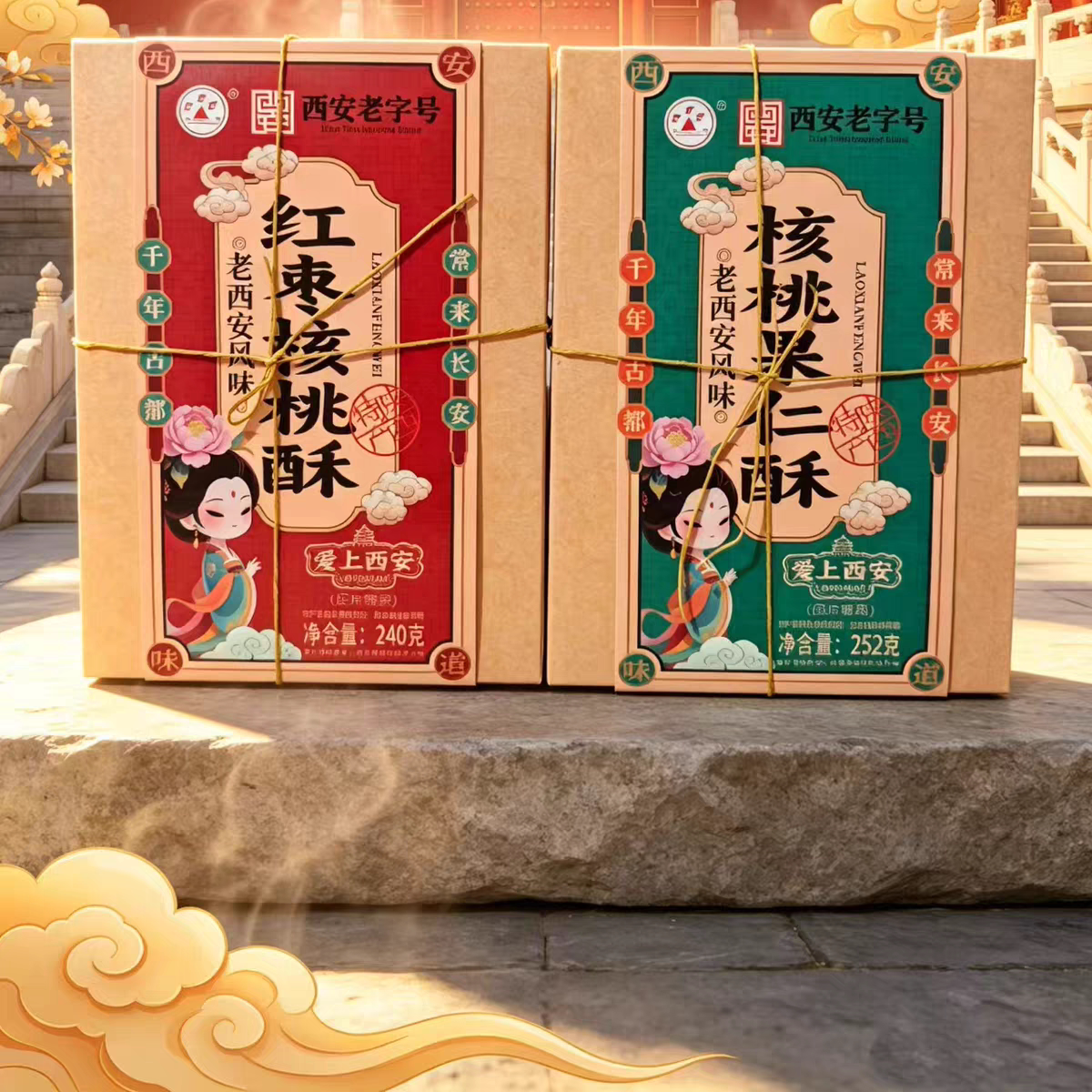 陕西安特产天野核桃果仁酥传统糕点心唐小派天野核桃花生酥糖果