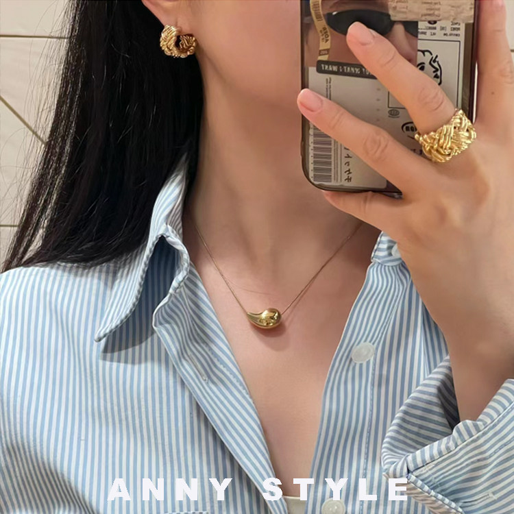 anna欧美新款镂空编织耳环时髦感个性气质法式轻奢麻花圈式耳饰女