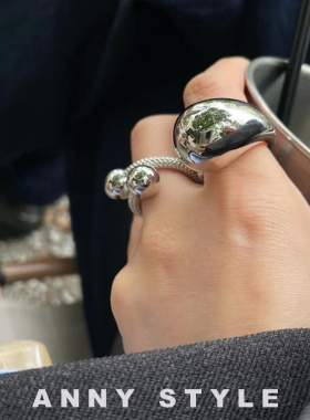 anna黄铜欧美金色球球戒指