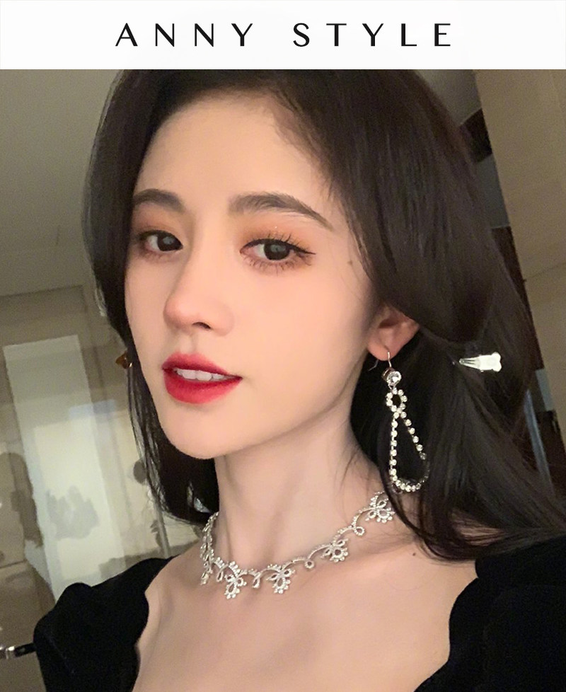 anna自制 经典款超闪银色水钻 小8字水晶挂钩耳环 鞠婧炜同款耳环