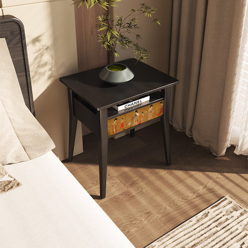 中式仕女图床头柜卧室床尾边柜多功能收纳柜全实木免安装小型立柜