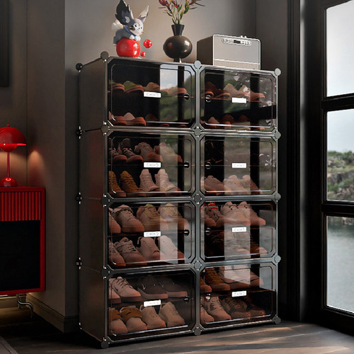 鞋柜家用门口多层收纳盒省空间收纳神器一体靠墙塑料透明鞋盒鞋架