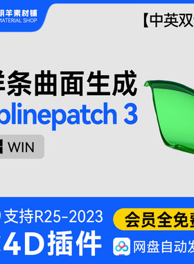 三维样条线生成曲面C4D插件 SplinePatch V3.0.4 for C4D2023汉化