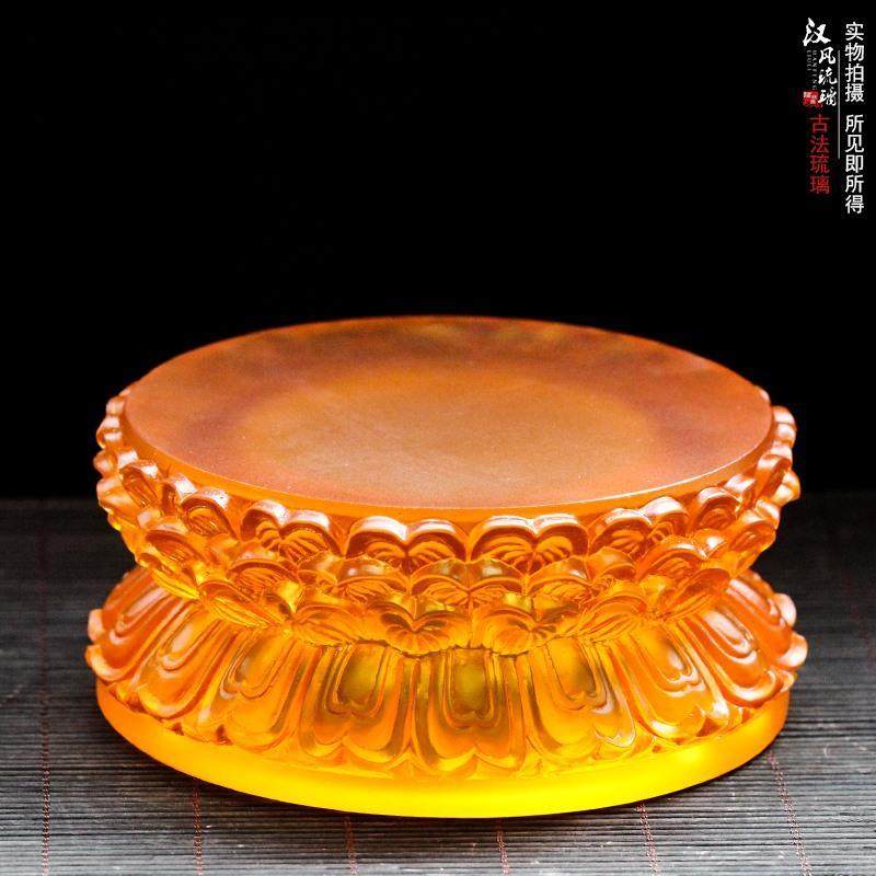 观音加高圆形底座古法琉璃佛像图片
