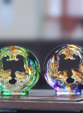 琉璃鸿运当头鱼风水摆件