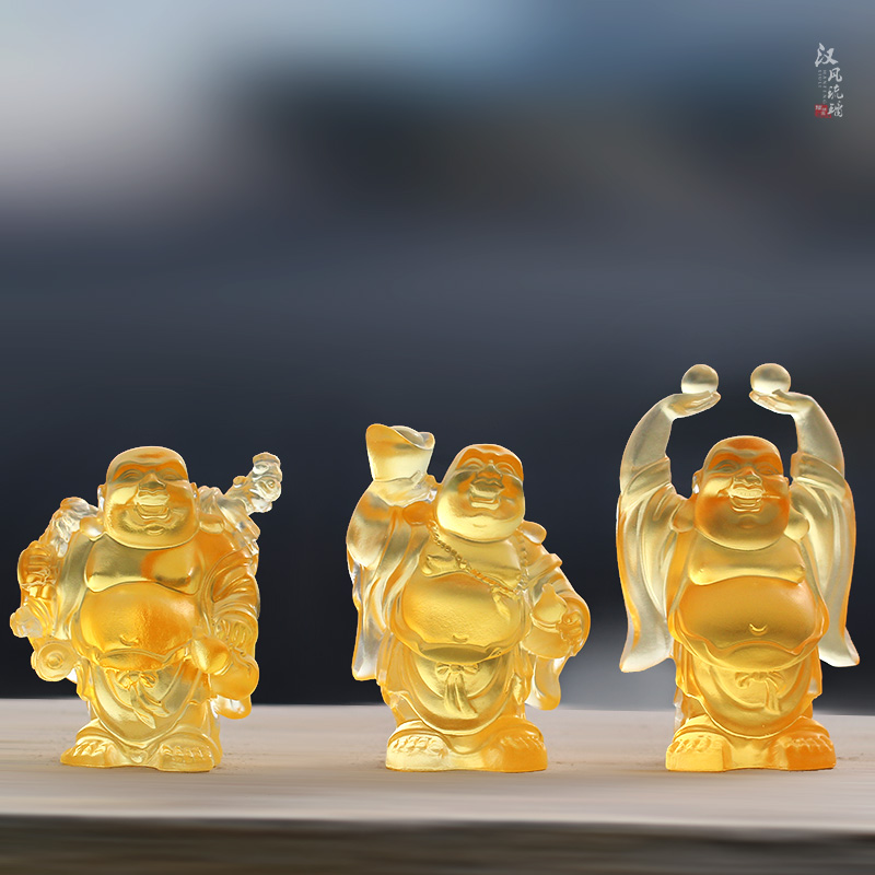 琉璃弥勒笑佛佛像车摆摆件家用供奉车内摆放保平安小佛像大肚弥勒