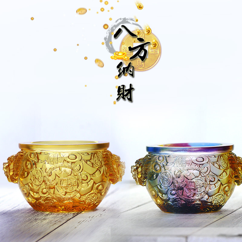 琉璃聚宝盆八方纳财风水招财摆件居家客厅前台桌面装饰商铺开业