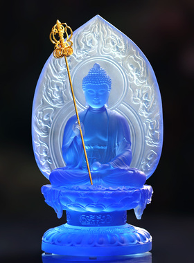 古法琉璃背板药师佛佛像摆件